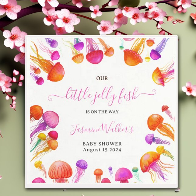 Jelly Fish Pink Yellow Gradient Pastel Baby Shower Napkin (Creator Uploaded)