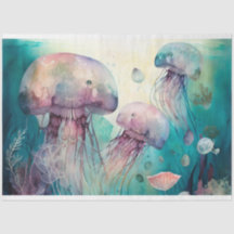 Jelly Fish Watercolor Decoupage Tissue Paper