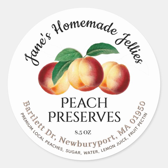 Jelly Label Vintage Homemade Peach Preserves (Front)