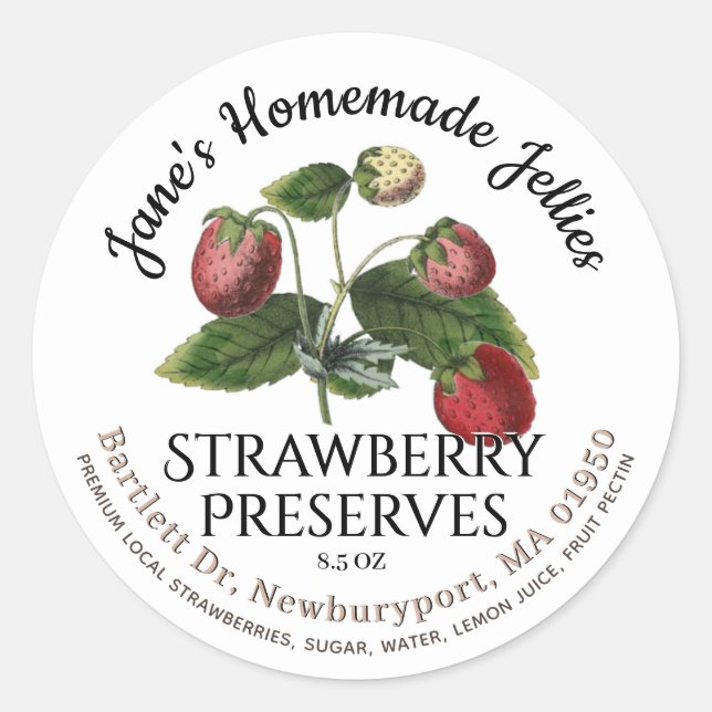 Jelly Label Vintage Homemade Strawberry Preserves  (Front)