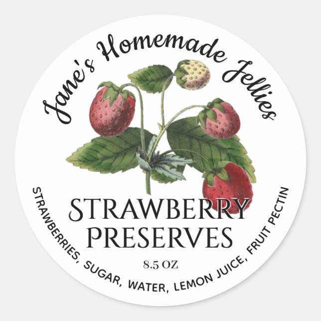 Jelly Label Vintage Homemade Strawberry Preserves  (Front)