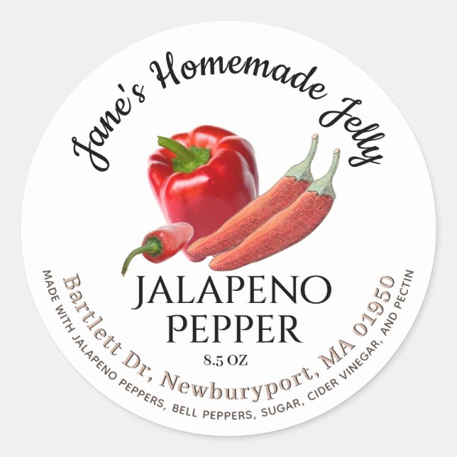 Jelly Label Vintage Jalapeño and Red Bell Pepper (Front)