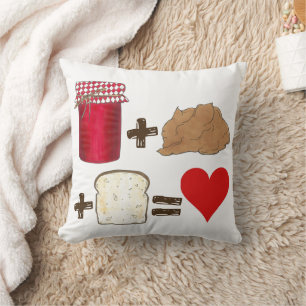 Jelly + Peanut Butter + Bread = Love Heart Cushion