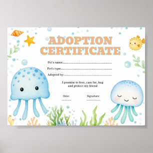 Jellyfish adopt a pet certificate poster