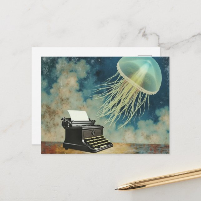 Jellyfish and a Typewriter Postcard (Front/Back In Situ)