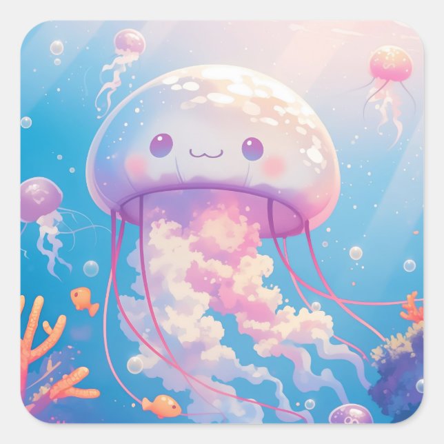 Jellyfish and Coral Wonders Square Sticker (Front)