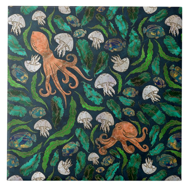 Jellyfish and Octopus Pattern Tile (Front)