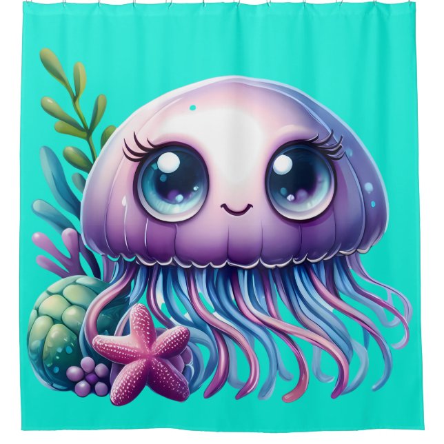 "Jellyfish and Starfish Buddies" Shower Curtain (Front)
