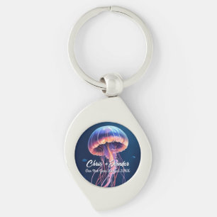 Jellyfish Art, Couple's Names, Year Married Key Ring