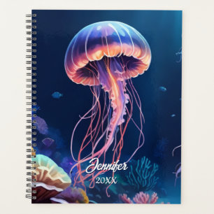 Jellyfish Art, White Script Name, Year Planner
