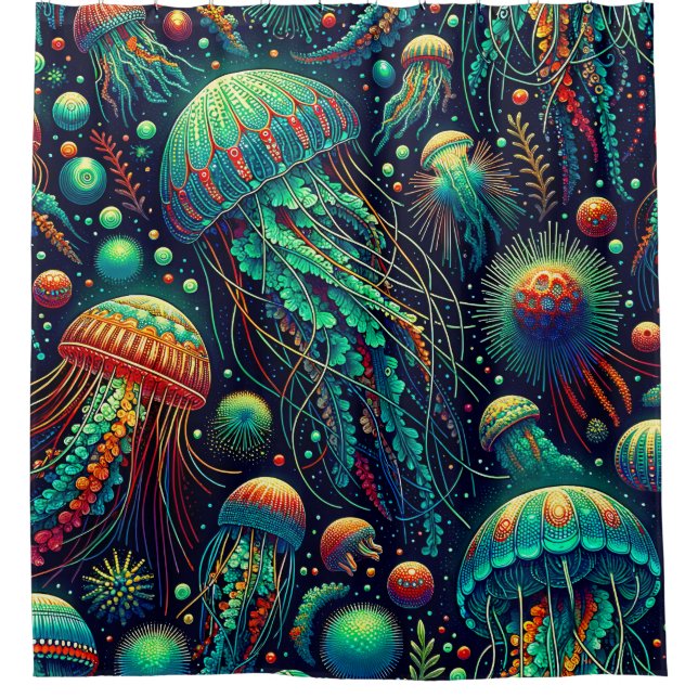  “Jellyfish Ballet in the Depths” Shower Curtain (Front)