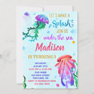 Jellyfish birthday invitation Under the sea invite