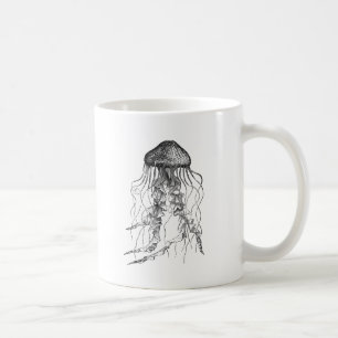 Jellyfish Black and White Pencil Drawing Sketch Coffee Mug