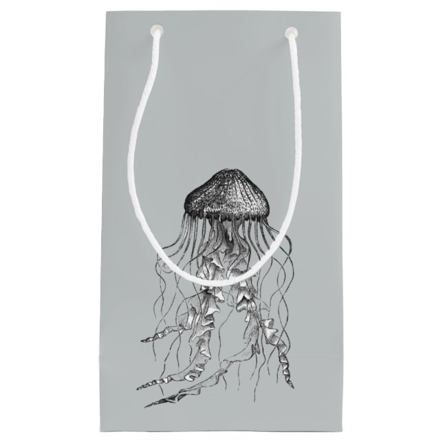Jellyfish Black and White Pencil Drawing Sketch Small Gift Bag (Front)