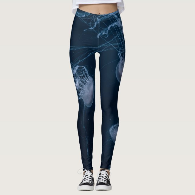 Jellyfish Blue and White Leggins Leggings (Front)