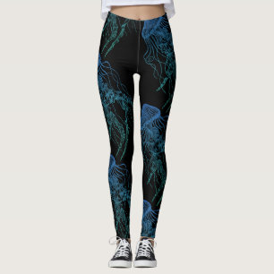 Jellyfish Blue Green Black Leggings