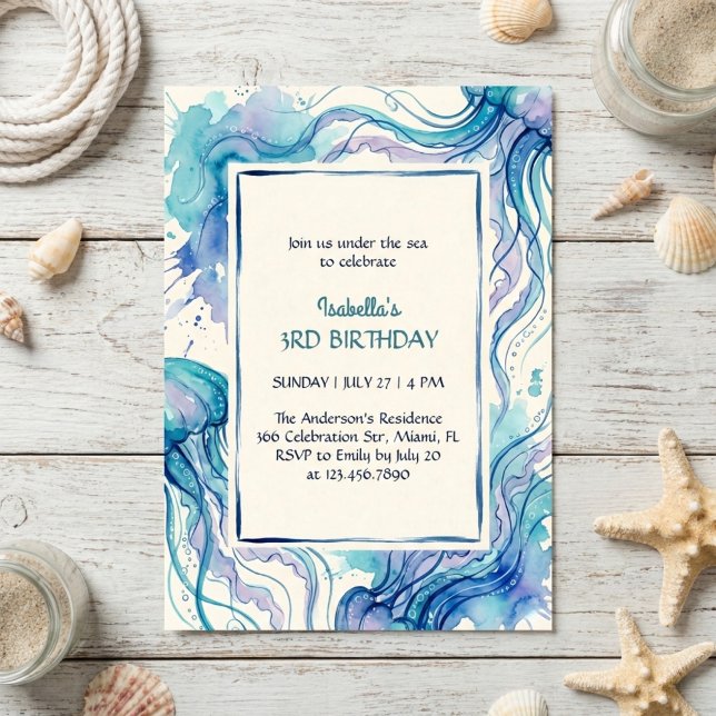 Jellyfish Blue Ocean Under The Sea Birthday Party Invitation (Under The Sea Birthday Party Invitation)