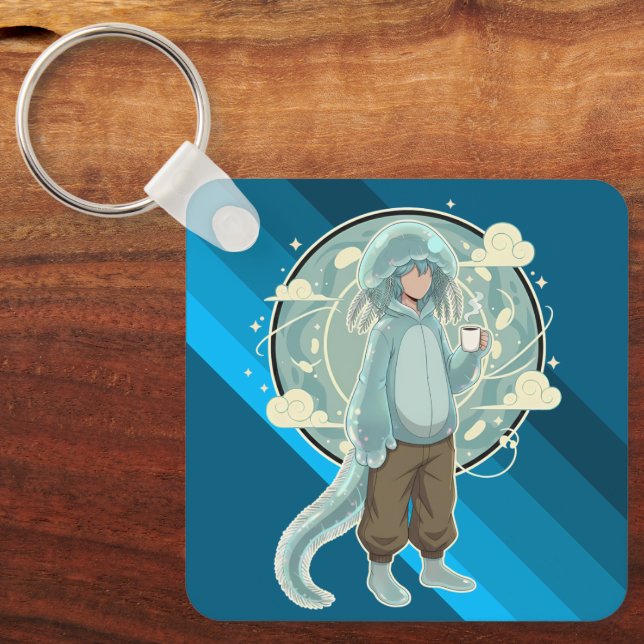 Jellyfish Boy Anime Coffee Art Key Ring (Front)