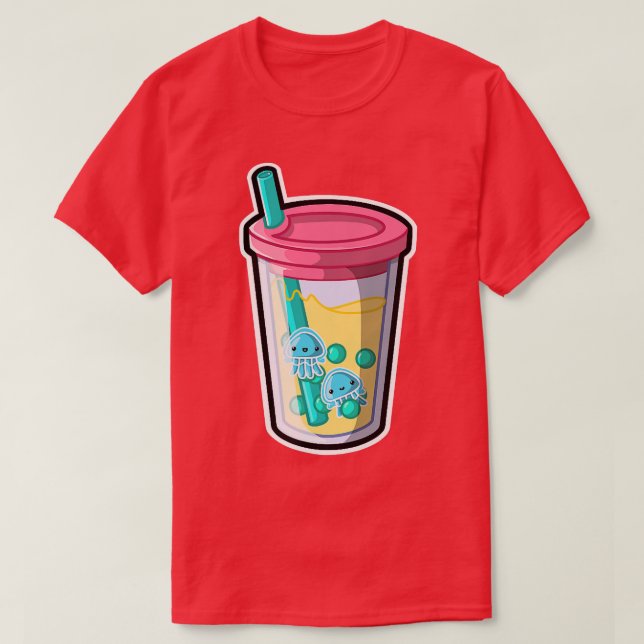 Jellyfish Bubble Tea Adorable Kawaii Animal Cute B T-Shirt (Design Front)