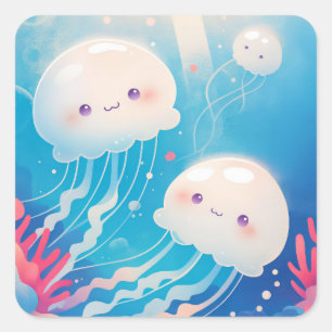 Jellyfish Buddies Adventure Square Sticker