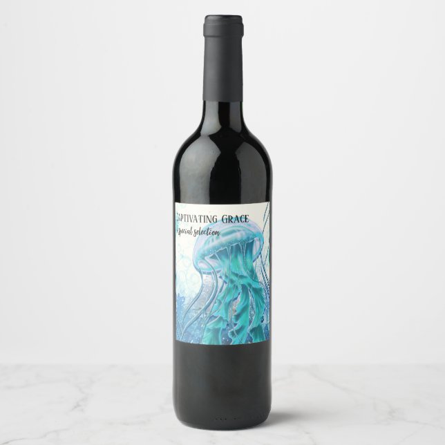 Jellyfish | Captivating Grace Artsy Bottle Wine Label (Front)