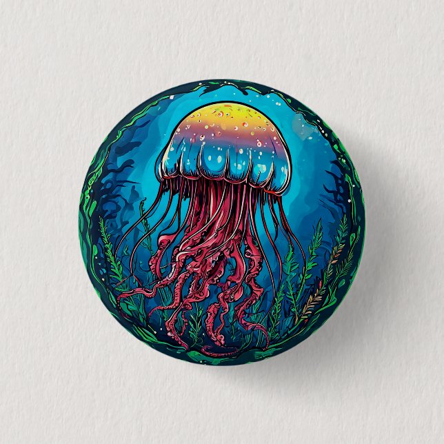 Jellyfish cartoon 3 cm round badge (Front)