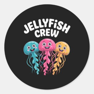 Jellyfish Crew Cartoon Ocean Birthday Classic Round Sticker