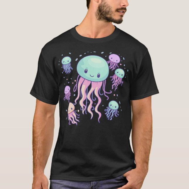 Jellyfish Cute Kawaii Sea Ocean Creature Fish Scho T-Shirt (Front)