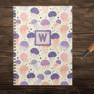 Jellyfish Cute Pastel Purple and Orange Monogram; Notebook