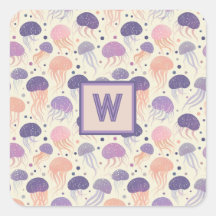 Jellyfish Cute Pastel Purple and Orange Monogram;