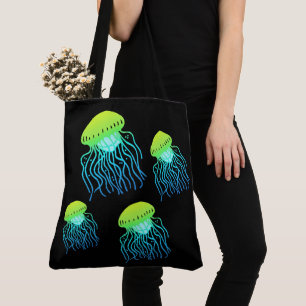 Jellyfish - Designer Jellies Neon Green Jelly Fish Tote Bag
