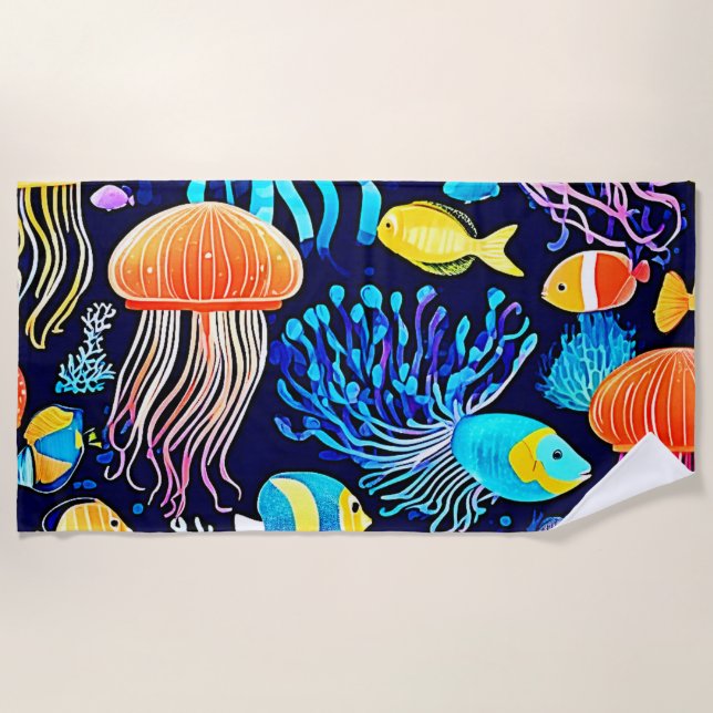 Jellyfish & Fish: Deep Sea Delight Beach Towel (Front)