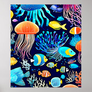 Jellyfish & Fish: Deep Sea Delight Poster