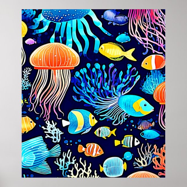 Jellyfish & Fish: Deep Sea Delight Poster (Front)