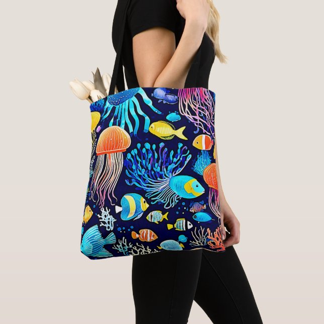 Jellyfish & Fish: Deep Sea Delight Tote Bag (Close Up)