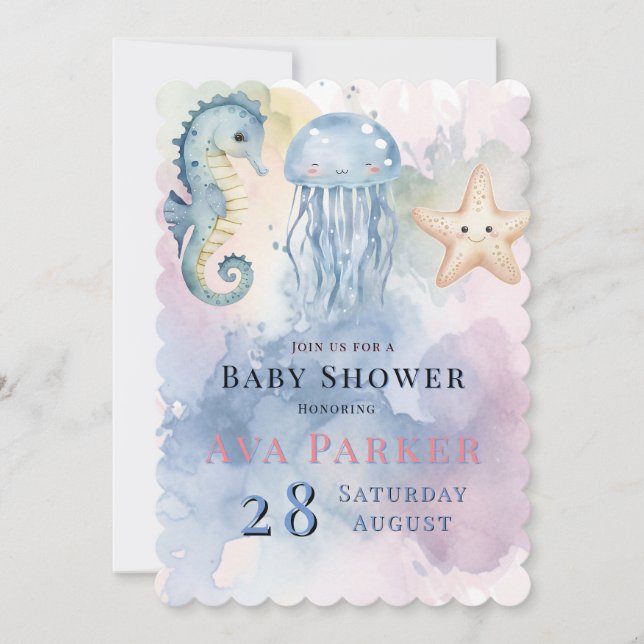 Jellyfish & Friends Pastel Any Child Baby Shower Invitation (Front)