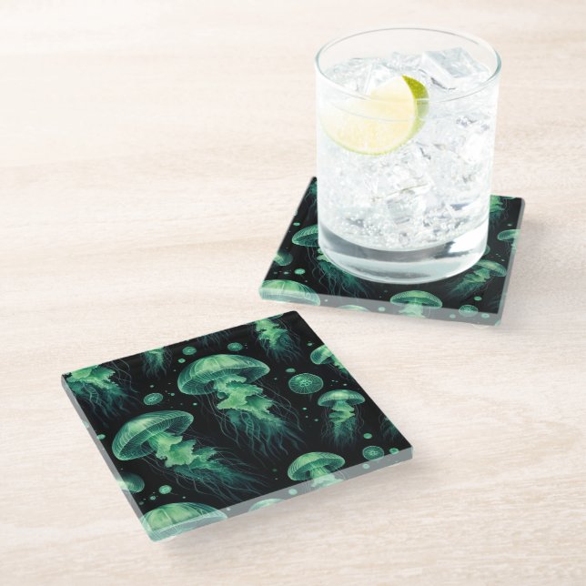 Jellyfish Glow Glass Coaster (Angled)