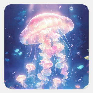 Jellyfish Glowing Ghost of the Ocean Square Sticker
