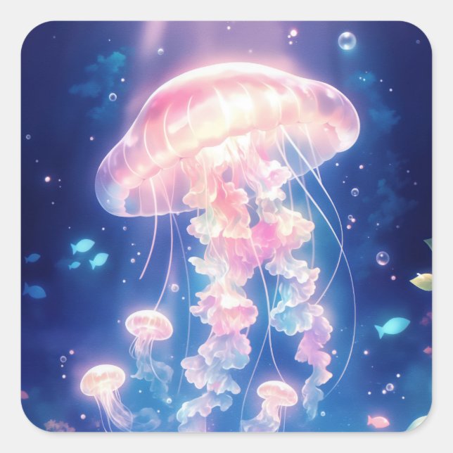 Jellyfish Glowing Ghost of the Ocean Square Sticker (Front)