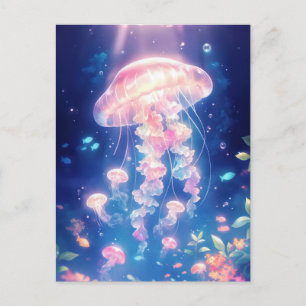 Jellyfish Glowing in Deep Blue Underwater Ocean Postcard