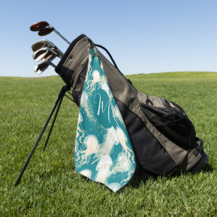 Jellyfish In Blue Ocean Summer Season Monogram Golf Towel