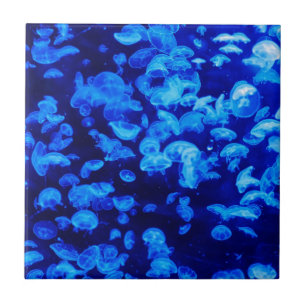 Jellyfish in Deep Blue Sea Tile