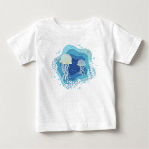 Jellyfish in Ocean Paper Art Illustration Baby T-Shirt