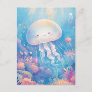 Jellyfish in Pastel Tropical Coral Reef and Ocean Postcard