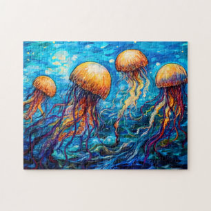 Jellyfish in Swirling Underwater Oil Painting Jigsaw Puzzle
