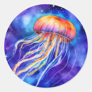 Jellyfish in the Ocean abstract Classic Round Sticker