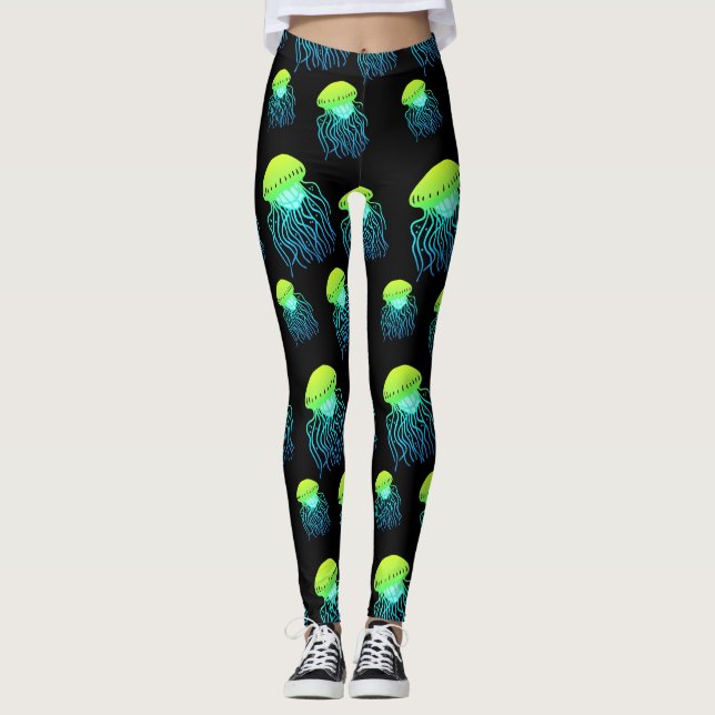 Jellyfish Leggings- Jellies Neon Green Jelly Fish Leggings (Front)