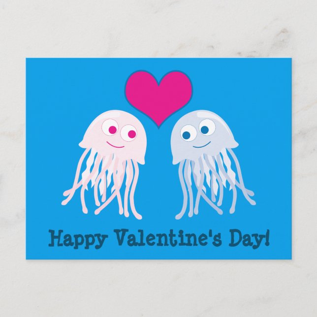 Jellyfish Love Happy Valentine's Day Holiday Postcard (Front)