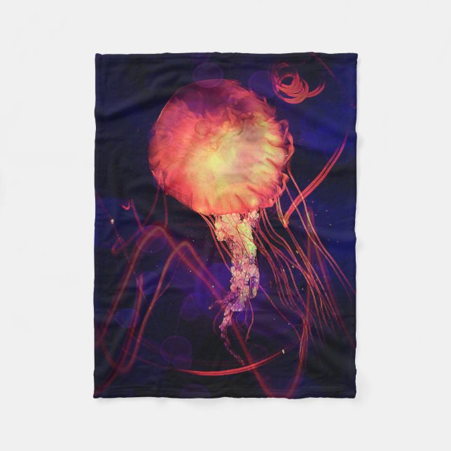 Jellyfish of the Blacklight Electro Rave Fleece Blanket (Front)