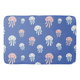 Jellyfish on Blue Background Bath Mat